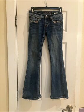 Grace in LA Girl’s Dark Wash Bootcut Jeans with Embellished Pockets